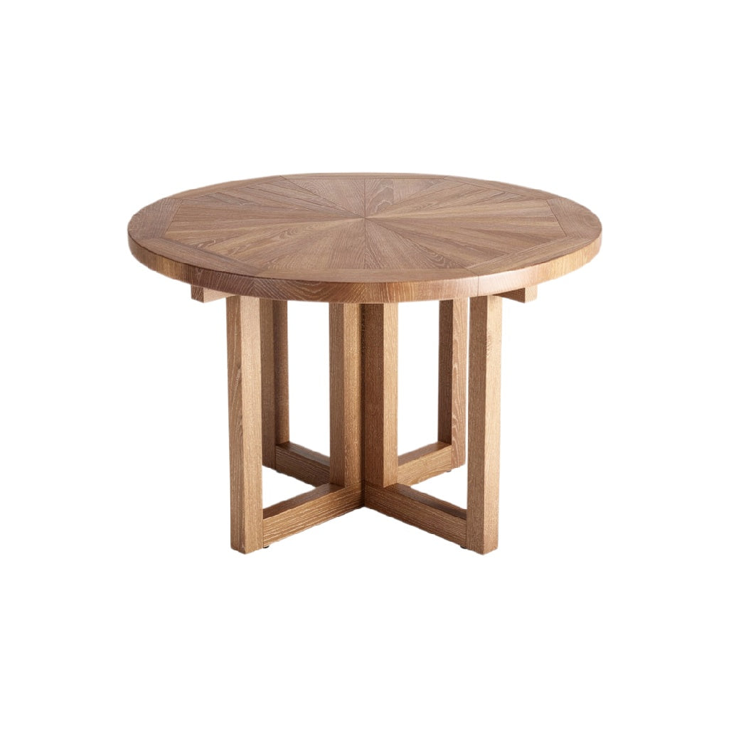 Modern Round Wooden Dining Table with Geometric Base