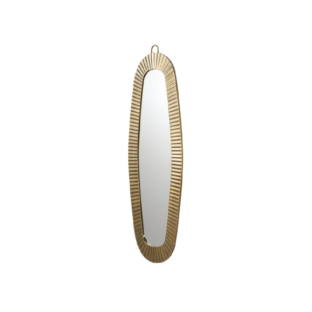 Modern Oval Wall Mirror with Gold Striped Frame